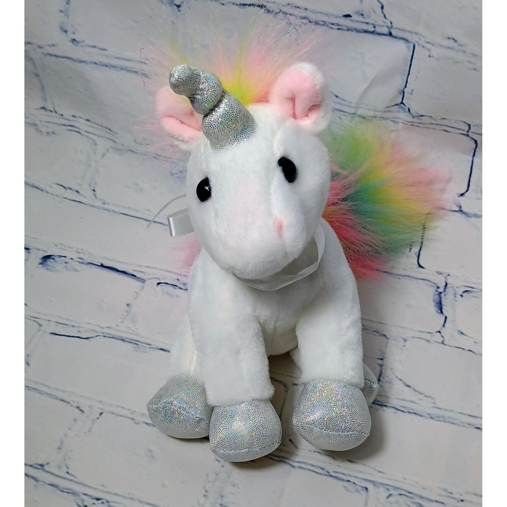 7" FRANKFORD White RAINBOW HAIR Silver Sparkle BEANBAG Plush Unicorn 4